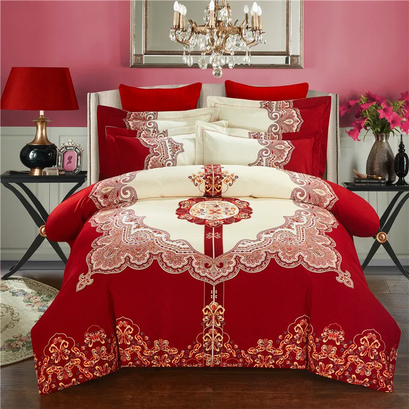 Svetanya Wedding Red Bedlinen Print Bedding Sets Queen King Size 100 Sanded Cottonin Bedding