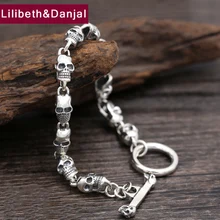 22 см новые 925 пробы Серебряный браслет дружбы Для мужчин ювелирные изделия 8 мм широкий браслет с черепом Для женщин, подарок, изящное ювелирное изделие, B14