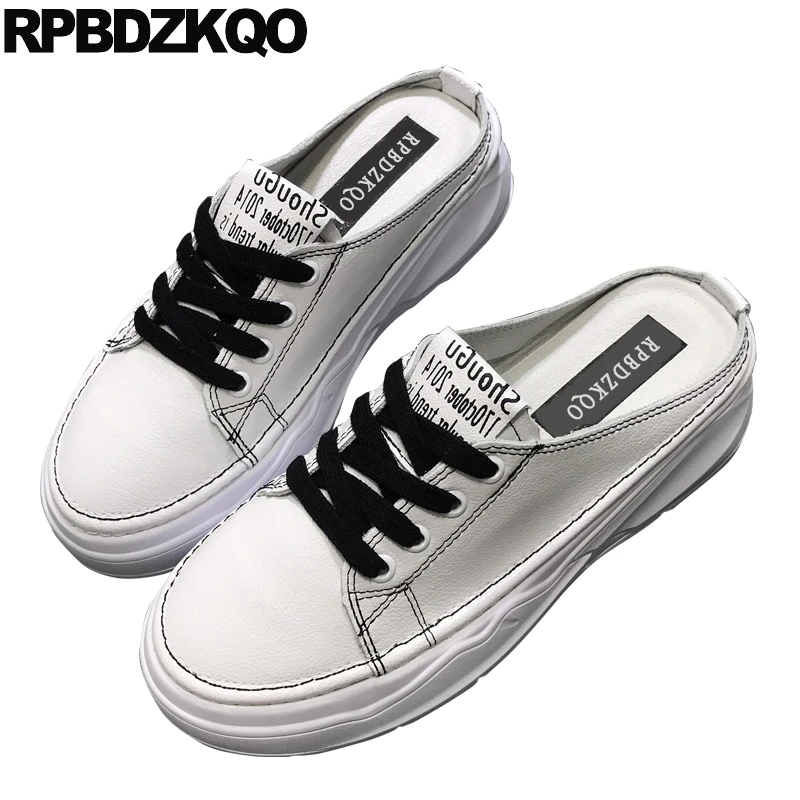 

mules sneakers white korean women elevator slides thick sole harajuku muffin round toe creepers platform shoes 2019 slippers