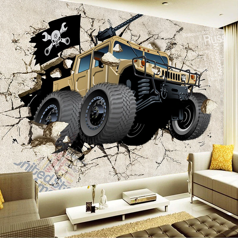 Modern Kreatif Off Road Kendaraan Rusak Dinding Mural Wallpaper 3d Stereo Kartun Latar Belakang Lukisan Dinding Dekorasi Rumah Untuk Anak Kamar Mural Wallpaper 3d Mural Wallpaperwall Mural Wallpaper Aliexpress