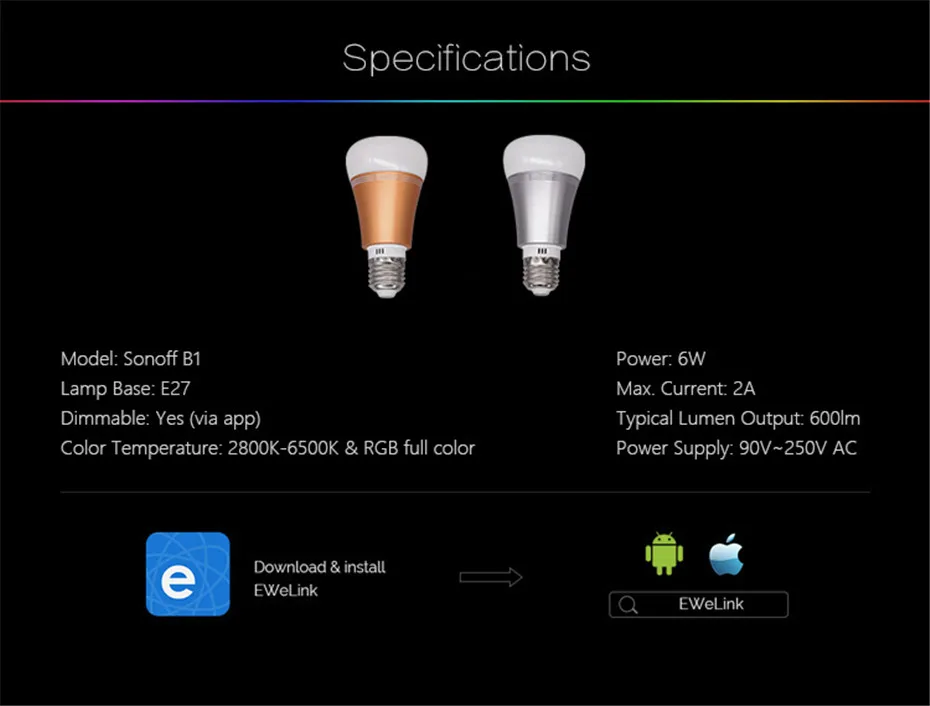 14---2018 New Sonoff B1 wifi Smart LED Lamp E27 Dimmable RGB Timer Bulb 