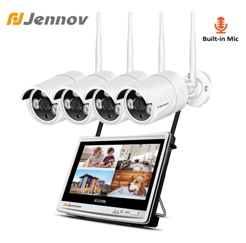 

Jennov 4CH 2MP HD 12Inch LCD Video Surveillance Kit IP Camera Security Camera System Wireless With Audio Recording Wifi NVR CCTV