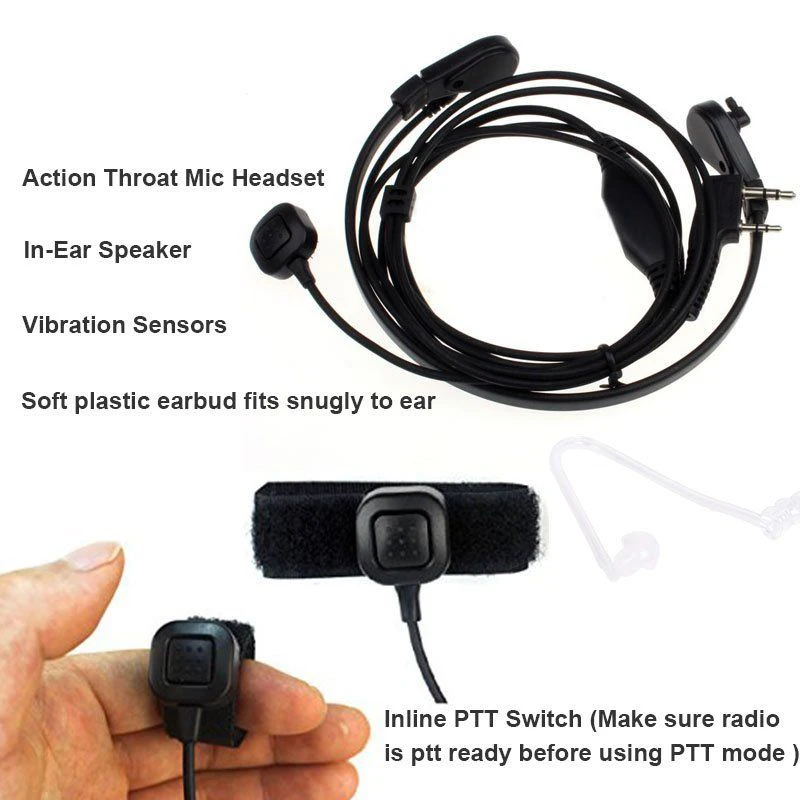 Throat Mic Earpiece Headset Finger PTT For Baofeng UV5R 888s Radio Wireless Walkie Talkie Microphone inside PTT switch Headphone ► Photo 2/6