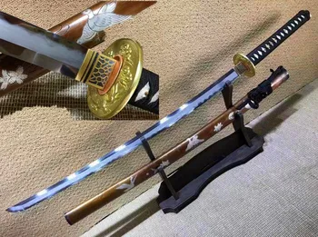 

High Quality Japanese Sword Samurai Katana Sharp Strong Handmade Folded Damascus Steel Blade Brass Tsuba Copper Saya Full Tang