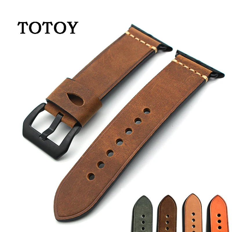 

TOTOY Brand Adaptation Apple Watch Strap 38MM 42MM Series 1&2&3 Strap Orange Gray Brown Leather Strap Black Buckle Strap