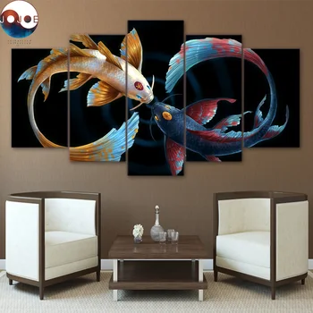 

Eternal Bond Black by JoJoesArt HD print 5 piece canvas art Cryprinus Carpiod fish Poster Room Wall Pictures Poster CU-3088C
