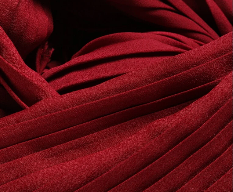 

2 meters 150cm 59" width wine red crumple accordion pleated chiffon fabric pearl yarn fabric dress materials MM89 Free Ship