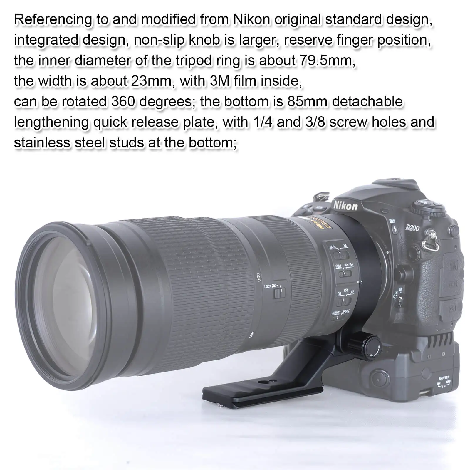Lens Collar Support Tripod Mount Ring for Nikon AF-S 200-500mm F5.6E ED VR Lens Bottom is Arca-Swiss Fit Quick Release Plate