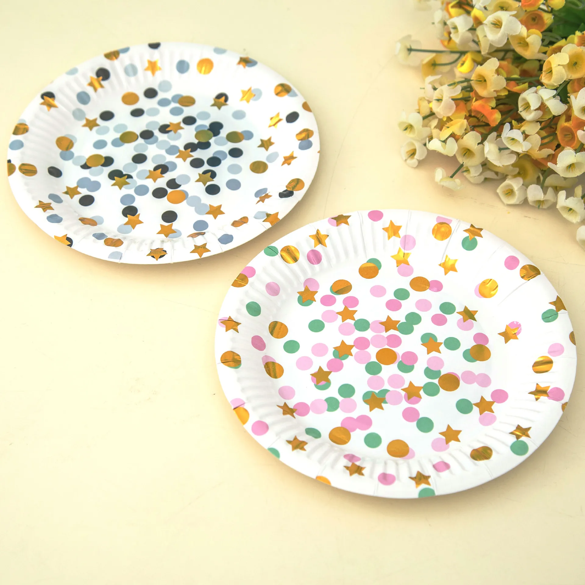 

10PCS/Set 7inch Metallic Gold Paper Plates Wedding Birthday Christmas Party Tableware Unicorn Flamingo Disposable Cake Dish