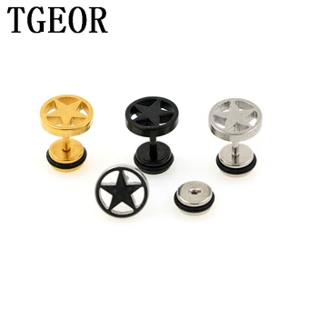 

free shipping illusion cheaters earring 30pcs 1.2*6*5/9mm Stainless Steel star with circle laser cut ear piercing fake plugs