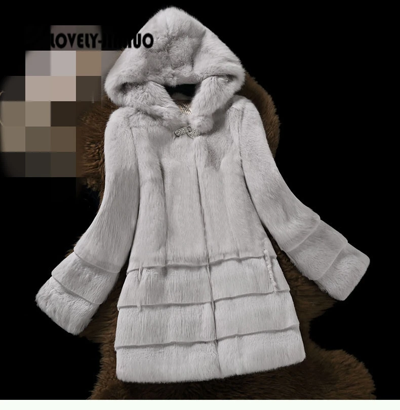 Новое поступление, шуба из натурального кроличьего меха с шапкой, женская меховая куртка из кроличьего меха, зимние меховые жилеты, большие, F848