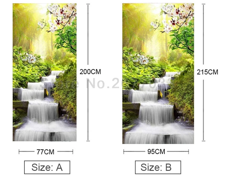 Наклейка на дверь с изображением леса водопада пейзажа, наклейка на дверь, Экологичная наклейка на дверь для домашнего декора, самоклеящаяся наклейка на стену