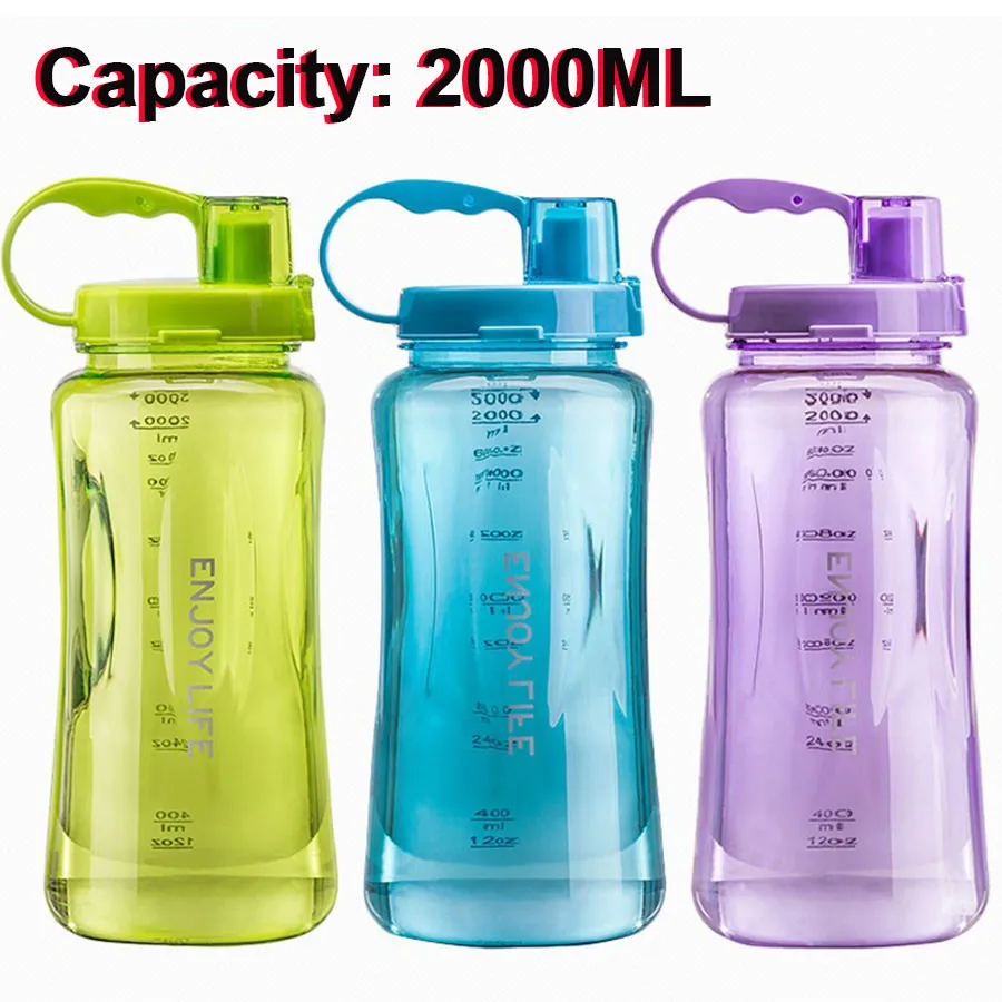 

High Quality 2000ml Water Bottle Pink Large 1L/2L Plastic Sports Travel/Outdoor/Climbing/Camp Drink Bottle With Straw