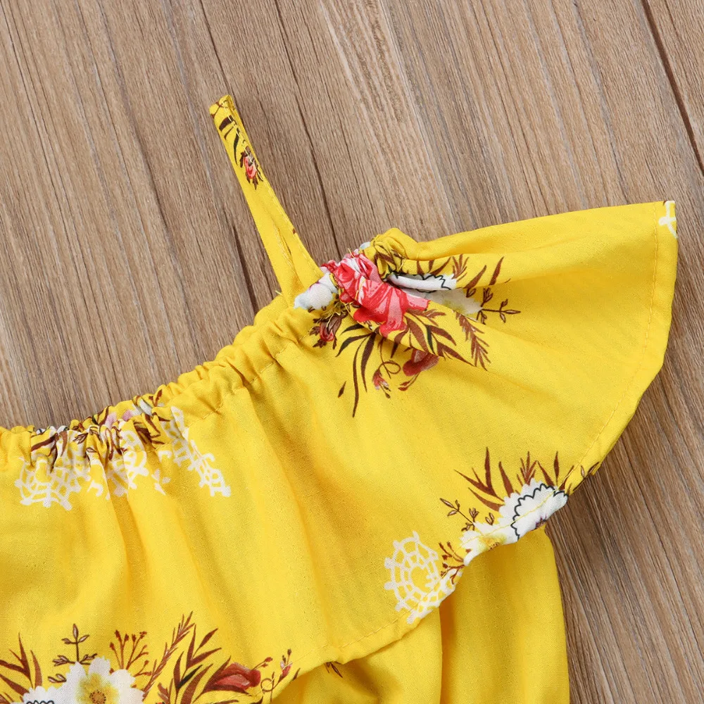 Летние Дети девушка одежда с открытыми плечами топы с рюшами эластичные шорты Плавки симпатичная одежда для девочек; 2 предмета в комплекте