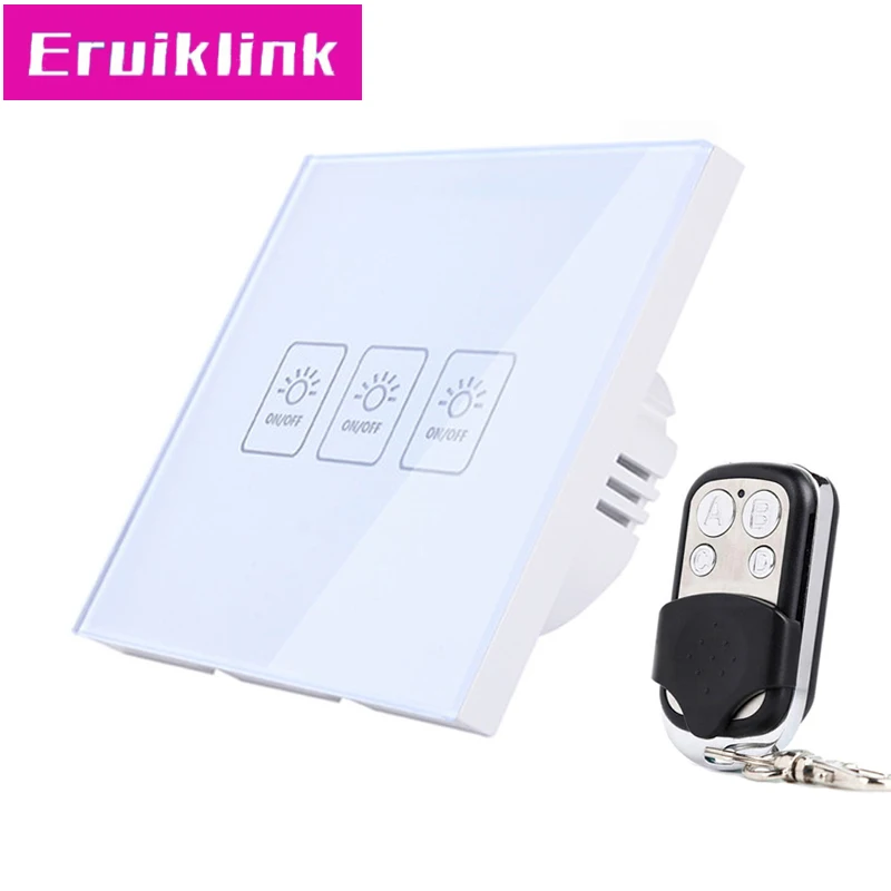 

EU/UK Standard 3 Gang 1 Way RF433 Remote Control Light Touch Switch,Smart Home Wireless Remote Control Wall Switch