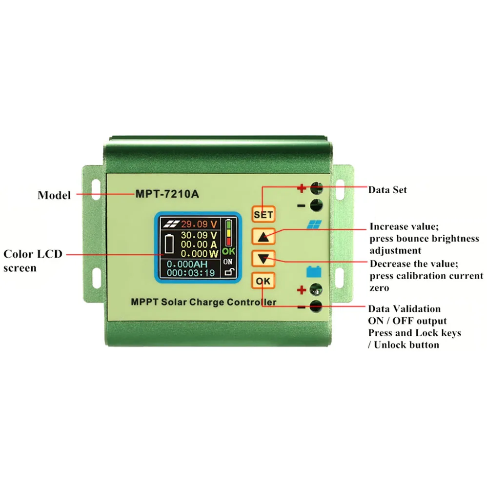 MPPT солнечная панель контроллер заряда батареи с ЖК-дисплеем Контроллер заряда на солнечной батарее 10А совместим DC-DC функцией подзарядки