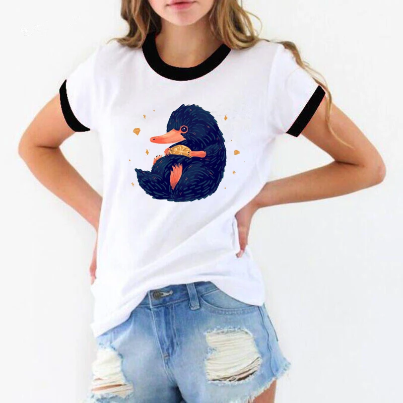 حار بيع السحرية المخلوقات Niffler T قميص المرأة الصيف الأعلى المحملة قميص فام لطيف الحيوان قميص مطبوع camisetas موهير القمصان