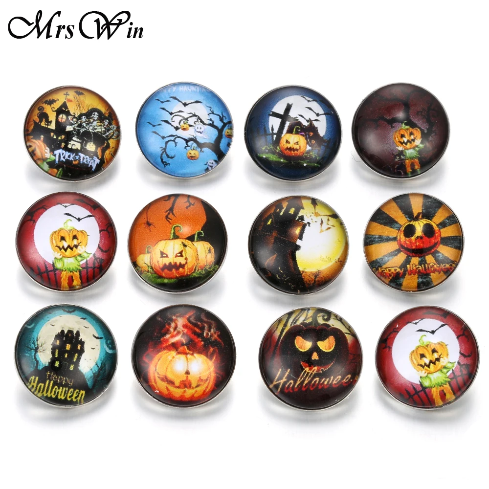 

10pcs/Lot New Halloween Snap Jewelry pumpkin Magician Pattern 18mm Glass Snap Buttons Faceted Glass Snap Bracelet&Bangle