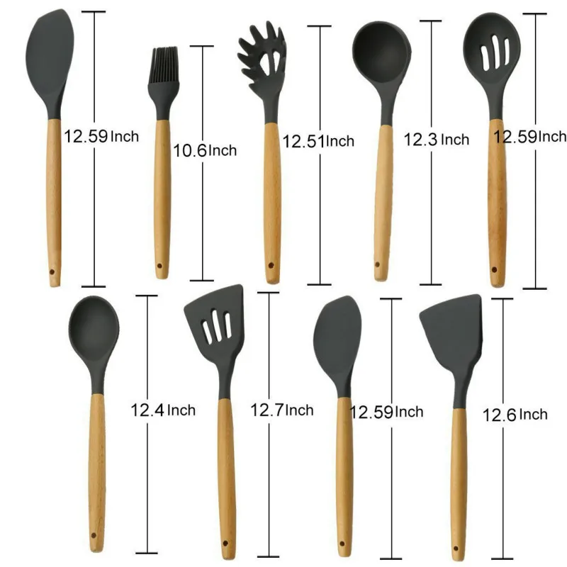 9 шт набор силиконовых кухонных инструментов с деревянной ручкой, кухонные аксессуары, ковш для супа, ложка, лопата с прорезями, домашняя кухонная cosina cozinha