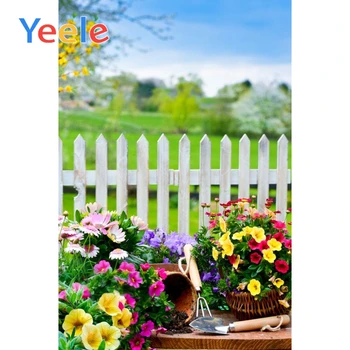 

Yeele Vinyl Photography Backdrops Floral Basket Flowers Dream Garden White Fence Baby Birthday Children Backdrops Backgrounds