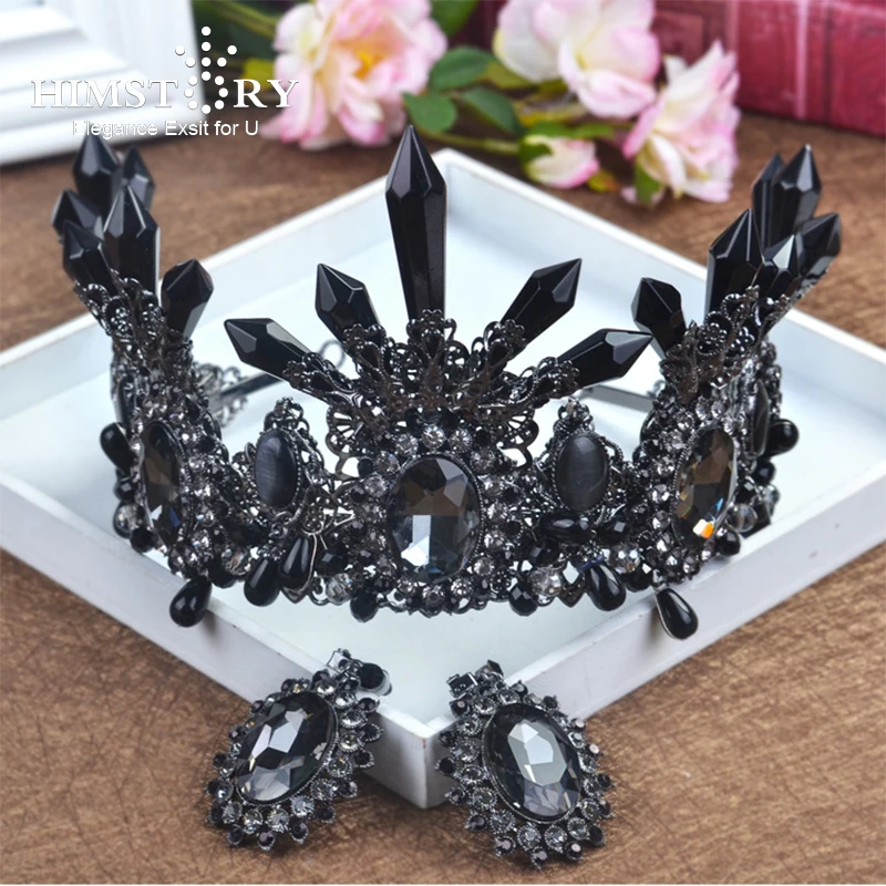 Женская свадебная тиара в стиле барокко с белыми/черными кристаллами|crystal wedding