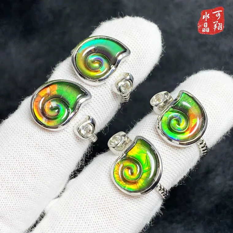 

Top Natural Colorful Ammonite Ammolite Three Colors Adjustable Ring Woman Men Topaz 10mm 925 Sterling Silver Crystal Ring AAAAA