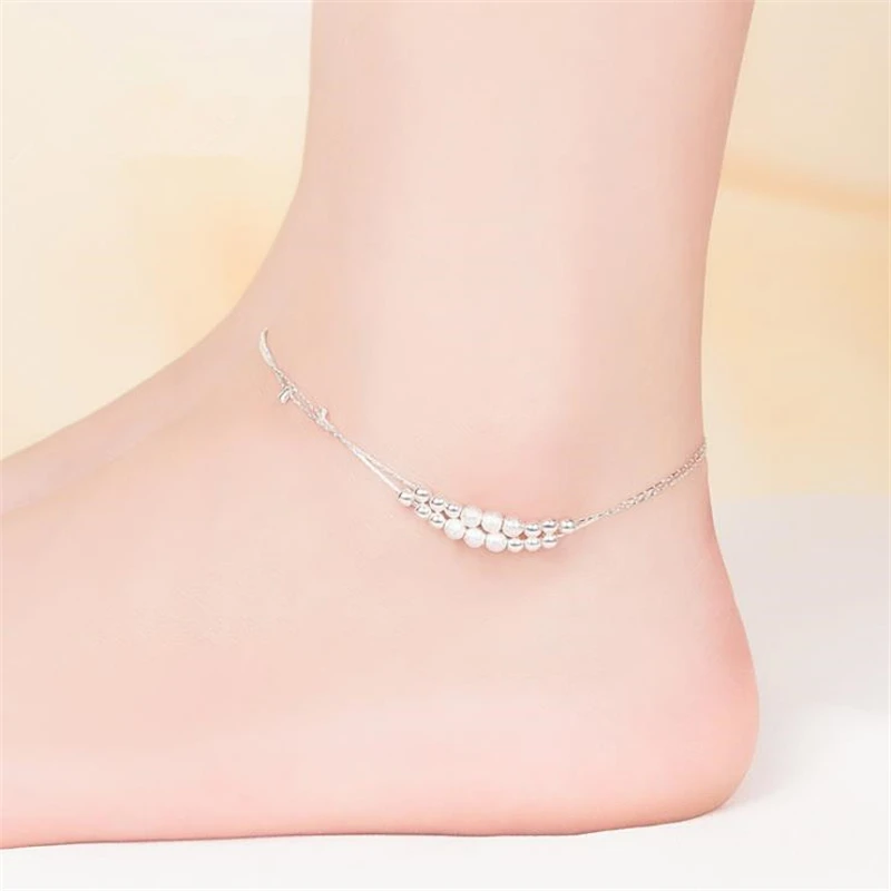 

KOFSAC 2018 New Frosted Round Beads 925 Sterling Silver Ankle Chain Simple Fashion Anklets For Women Jewelry Girl Best Gifts