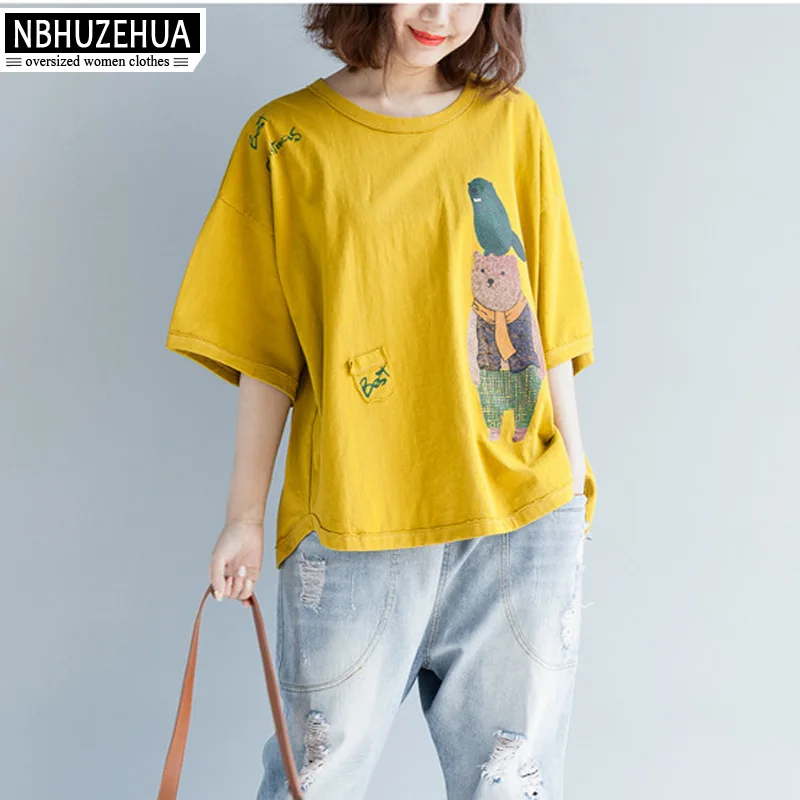 NBHUZEHUA A184 4XL 5XL 6XL женские футболки с мультяшным принтом Лето 2018 хип хоп