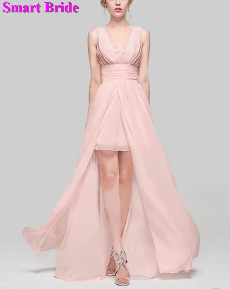 Lace Bridesmaid Dresses 2019 V-neck A Line Long Chiffon Skirts Split Beach Maxi Wedding Party Gowns for Women Formal BDV7