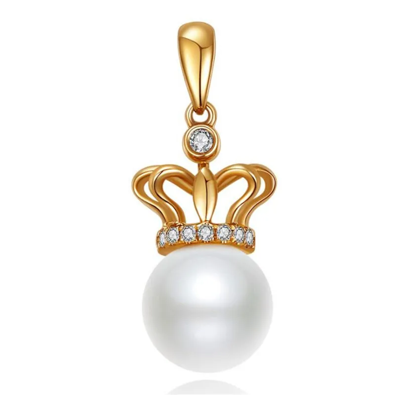 

8mm Freshwater Pearl Women Necklaces & Pendants 18K Gold AU750 Necklace With Crown Shape Pendant Colar Zircon