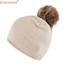 Новые зимние шапки для женщин, вязанная шерстяная шапка, одноцветная теплая зимняя шапочка с помпоном, повседневные однотонные модные аксессуары, Dec15