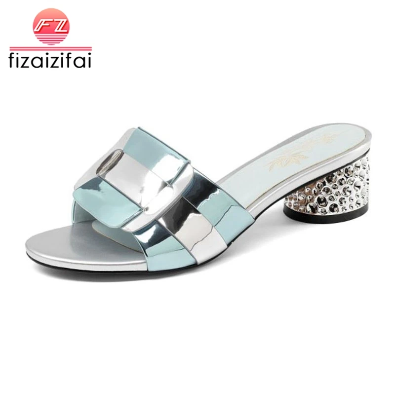 

Fizaizifai Women High Heel Sandals Open Toe Slip On Mixed Color Quality Female Sandals Fashion Elegant Dress Footwear Size 33-40