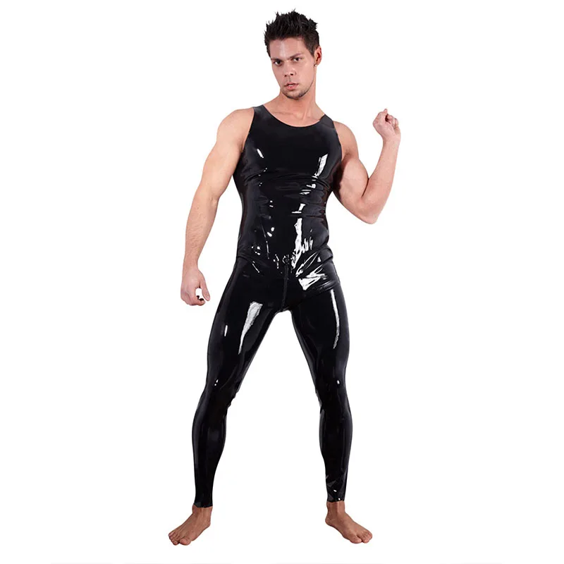 Plus Size M XXL Wetlook Full Body Bodysuit Men Faux Leather Bodycon