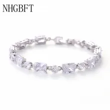 NHGBFT Новые квадратные и круглые браслеты с кубическим цирконием для женщин, очаровательные женские браслеты с фианитами и кристаллами, свадебные ювелирные изделия для невесты