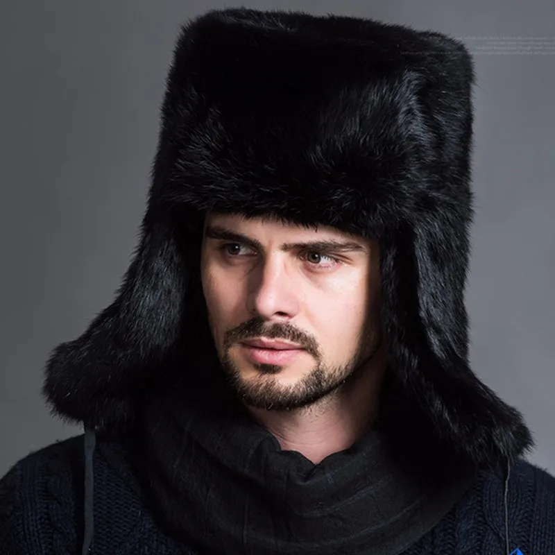 Naiveroo Men's Winter Warm Earflap Male Solid Thicken Caps Leifeng Snow Hats Ear Warmer Fur Bomber Hats winter hat fur hat earflap hat
