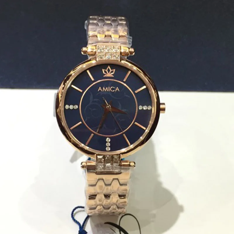Beste AMICA 2018 Luxe Full Staal Fashion 100FT Waterdichte Quartz Dames Polshorloge Vrouwen Horloge Gift Horloges Gratis Verzending