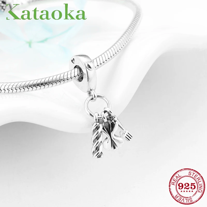 

Real 925 Sterling Silver Cooking Spaghetti fine Pendants Beads Fit Original Pandora Charm Bracelet Bangles Jewelry making