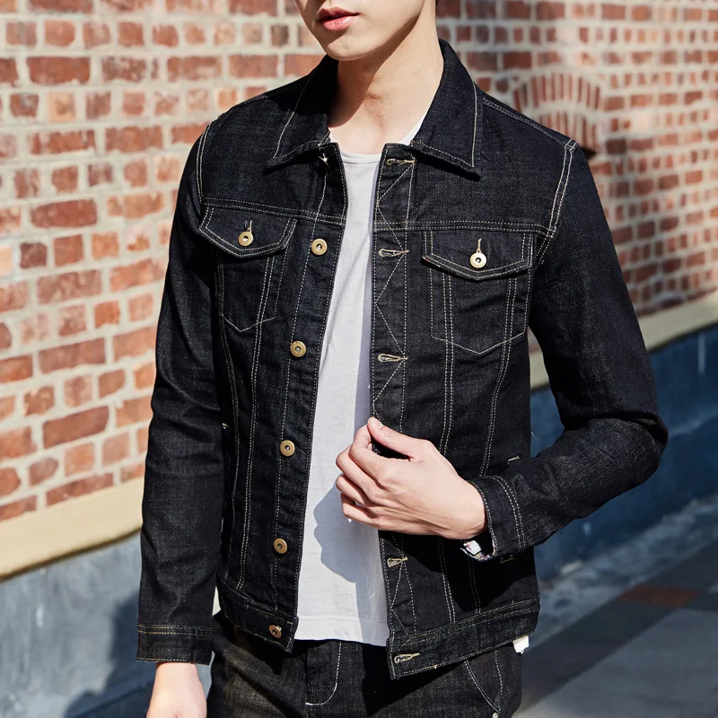 

2019 Men's Clothing Spring Autumn New Denim Black Jacket Fashion Men's Long-sleeved Jacket Youth Slim Cotton Jeans,802