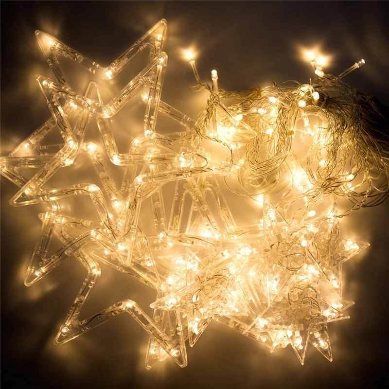 220 В, Европейский штекер, светодиодный занавес в виде звезды, гирлянда, сказочные огни для помещений/улицы, декоративная лампа для рождества, праздника, свадьбы, вечеринки, освещение