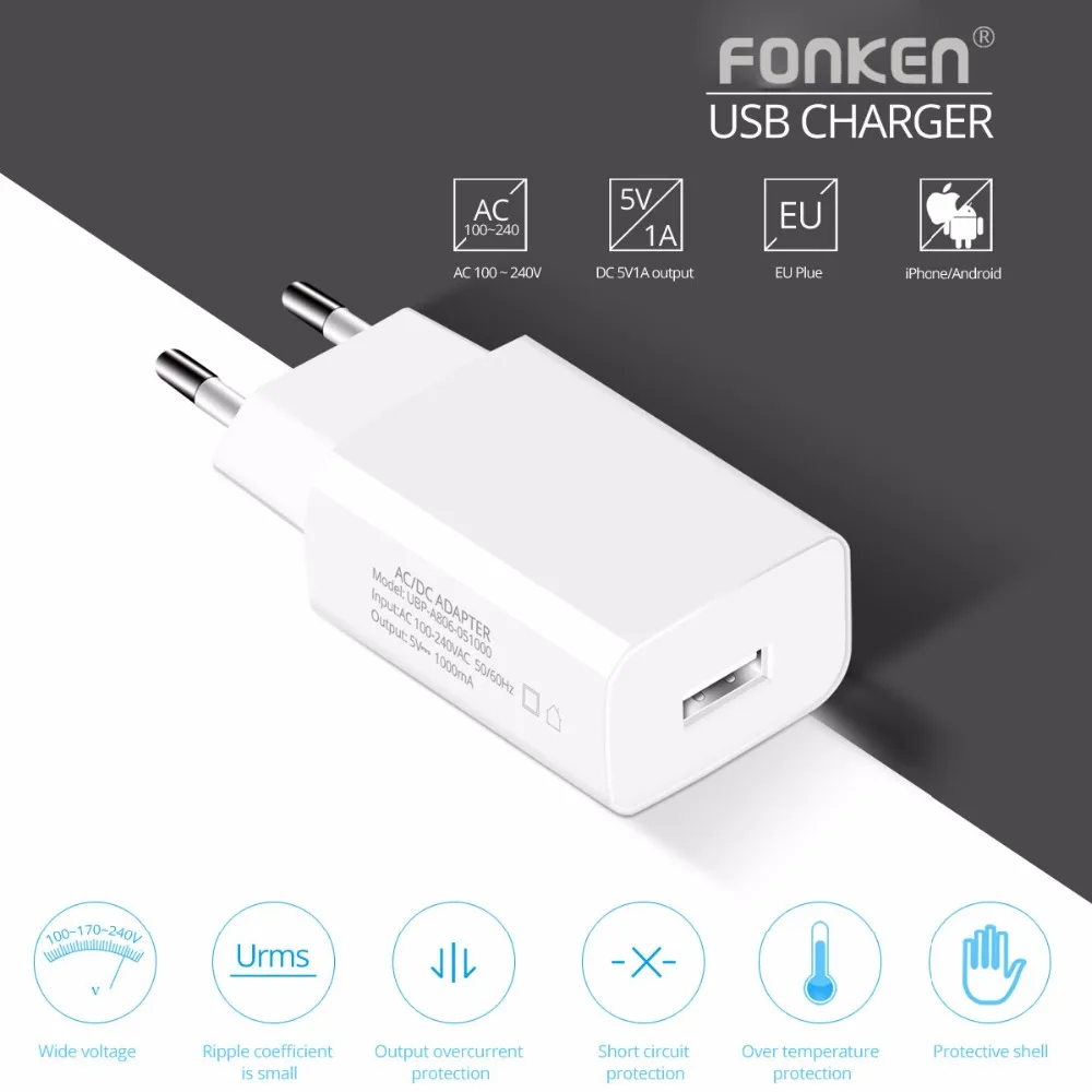 FONKEN شاحن يو اس بي 5 V 1A العالمي الهاتف تهمة 5 W المحمولة شاحن جداري USB الطاقة محول شحن للهاتف المحمول شواحن