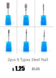 1 шт. 6 типов стальных сверл для ногтей для электрического маникюрного станка, аксессуары, шлифовальный резак 3/32 '', инструменты для маникюра