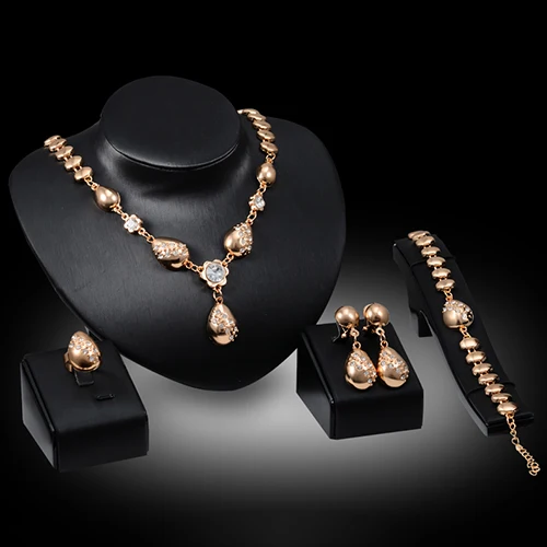 Gold Banquet Flower Waterdrop Pendant Elegant Jewelry Sets 1