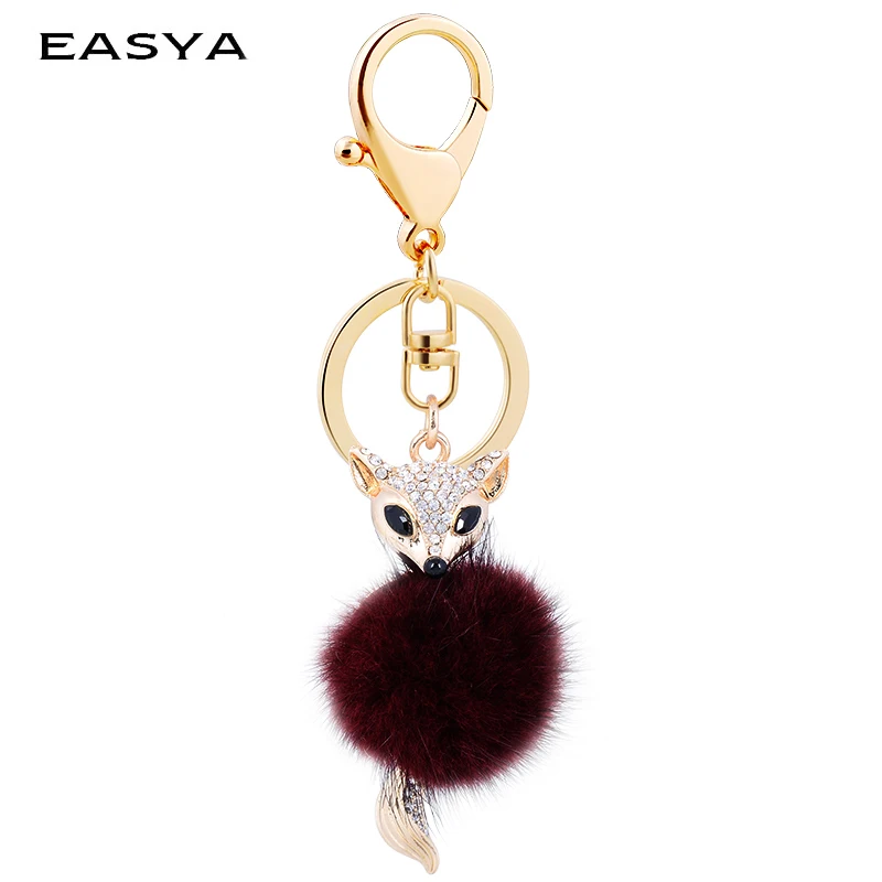 EASYA Cute Fox Rabbit Fur Ball Keychain Handbag Car Key Handbag ...