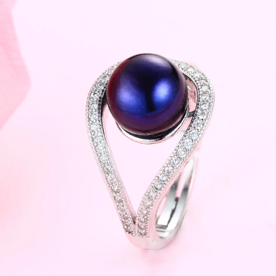 Cauuev обручальные кольца для женщин AAAA высокое качество кольца из натурального жемчуга обручальные ювелирные изделия для женщин аксессуары прекрасный подарок - Цвет камня: Черный