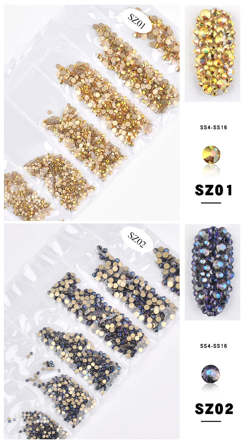 1 упаковка украшения для ногтей блестящие кристаллы SS4-SS16 плоские с оборота Стразы 3D разноцветные стразы для дизайна ногтей ювелирные изделия AB аксессуары