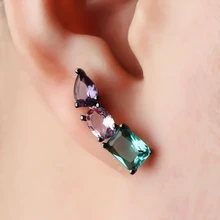 Brincos геометрические Разноцветные серьги для женщин, винтажные Кристальные стеклянные серьги черного цвета с покрытием из нескольких камней, модные ювелирные изделия