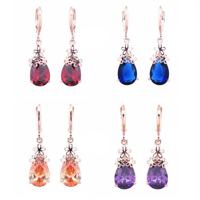 

Free shipping New Arrival Rose Gold Color CZ Crystal Pierced Dangle Women Drop Earrings Indian Jewelry Bijoux brincos