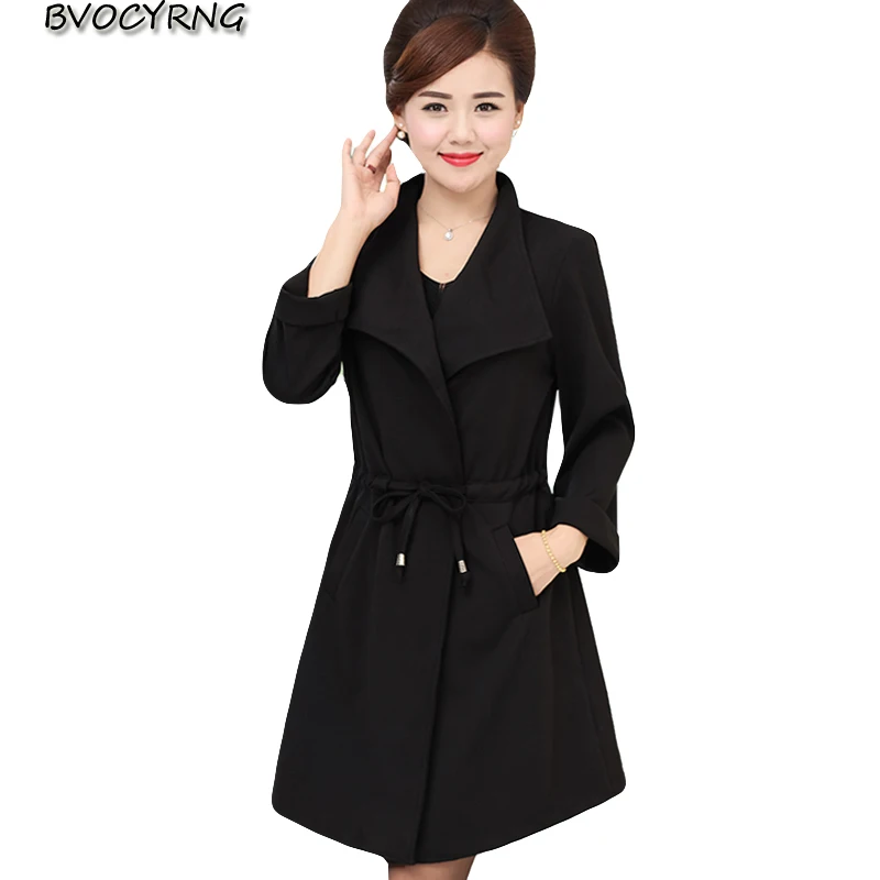 

2018 Plus Size Women's Windbreaker Coat Female Spring and Autumn Jacket Middle-aged Clothing With Belt Ladies'Leisure Outerwear