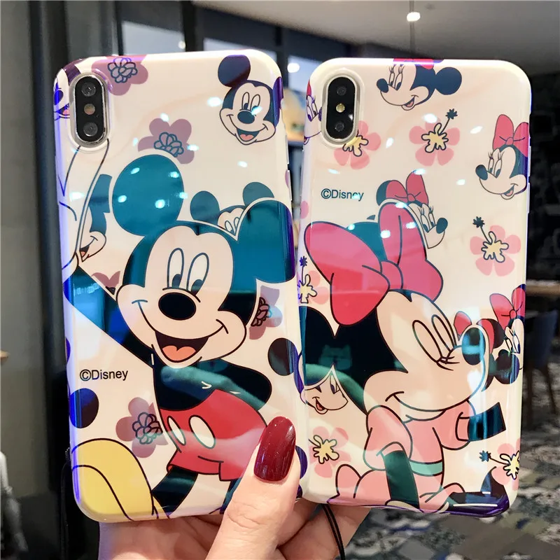 

Luxury Soft Blue Ray Case for iPhone 7 Plus Case Coque iPhone Xs Max X XR 6 6S 8 7 Plus Case Back Cover Minnie Mickey Mouse