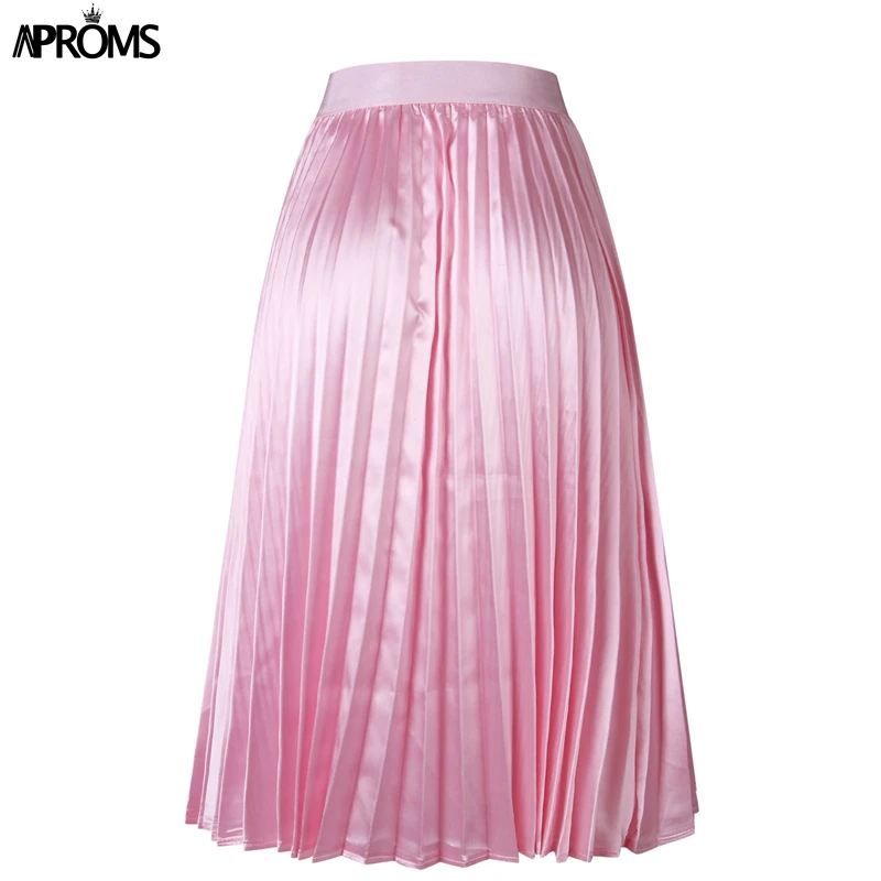 Aproms корейская мода серебристо-розовая плиссированная юбка миди женская элегантная Высокая талия летняя юбка Уличная эластичная Нижняя Женская